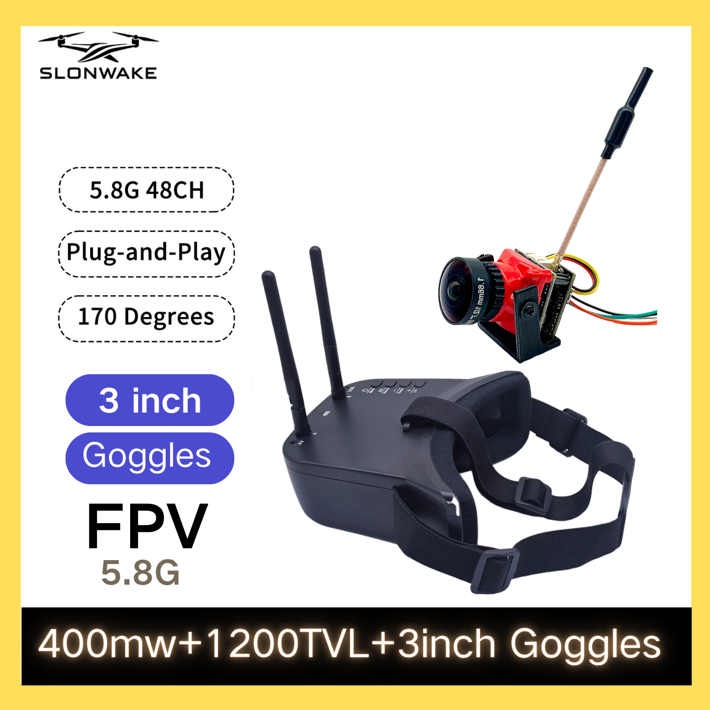 SLONWAKE 5.8G 48CH FPV 400mw V - Fpv Drone Camera のレビューと価格